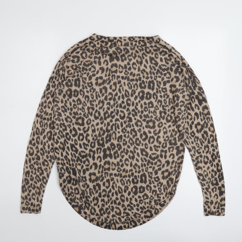 Oasis Womens Beige Round Neck Animal Print Viscose Pullover Jumper Size S
