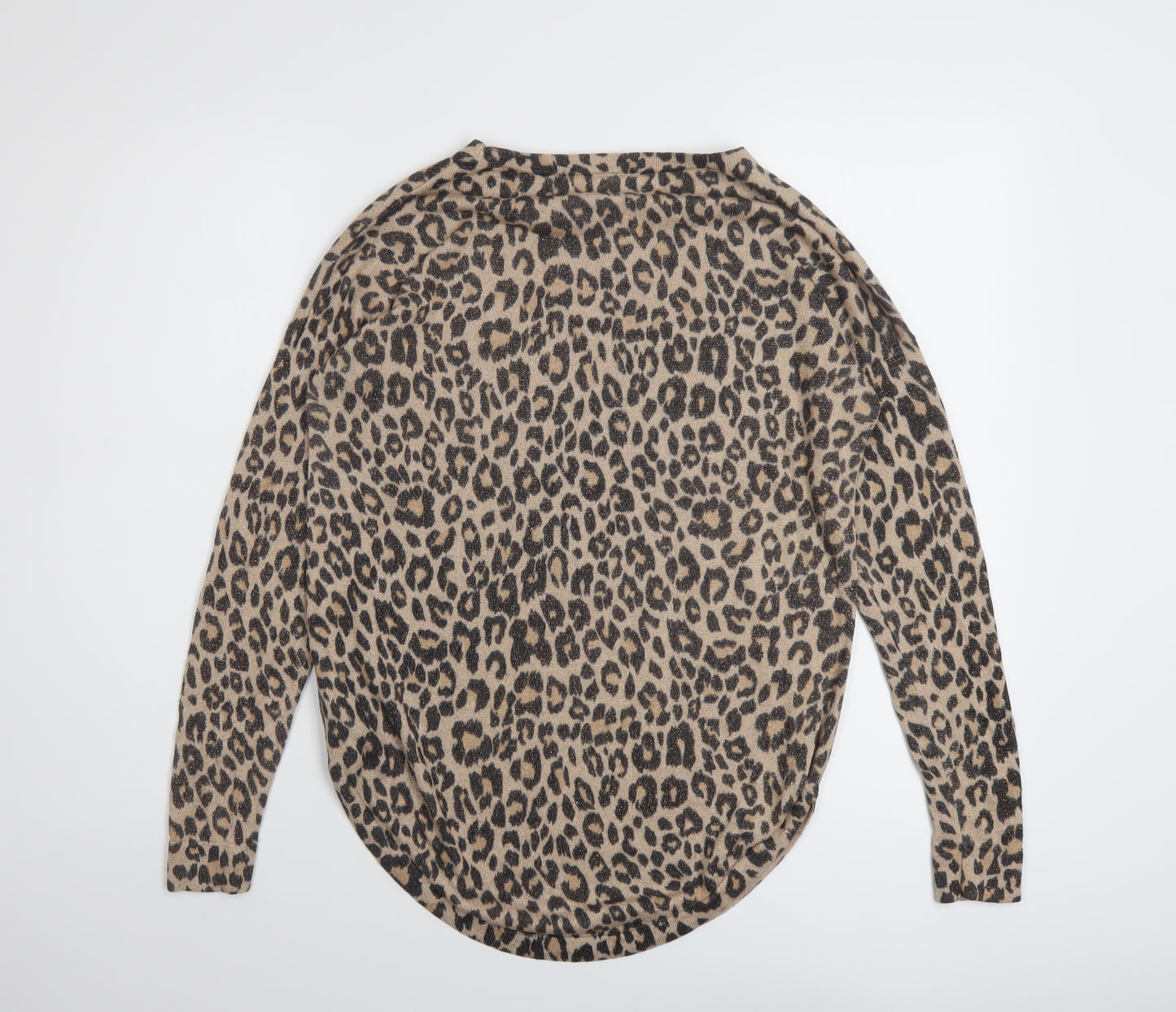 Oasis Womens Beige Round Neck Animal Print Viscose Pullover Jumper Size S