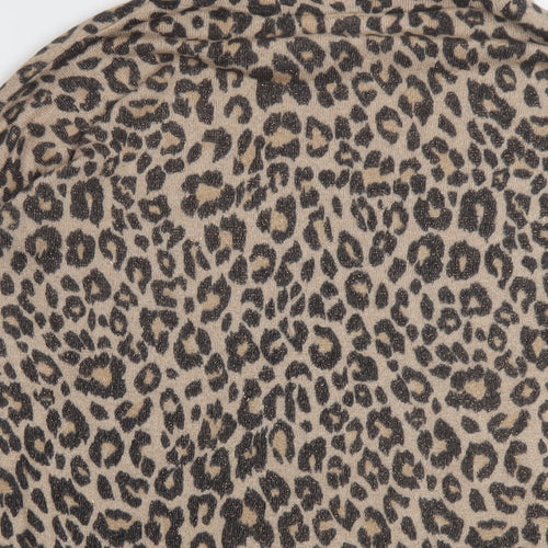 Oasis Womens Beige Round Neck Animal Print Viscose Pullover Jumper Size S