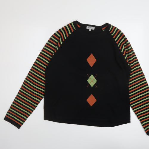Ann Marie Womens Black Round Neck Striped Acrylic Pullover Jumper Size XL
