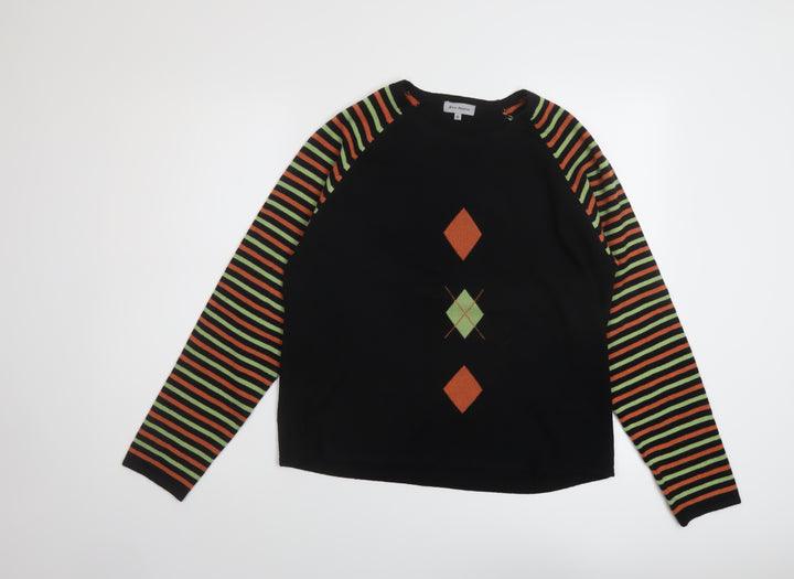 Ann Marie Womens Black Round Neck Striped Acrylic Pullover Jumper Size XL