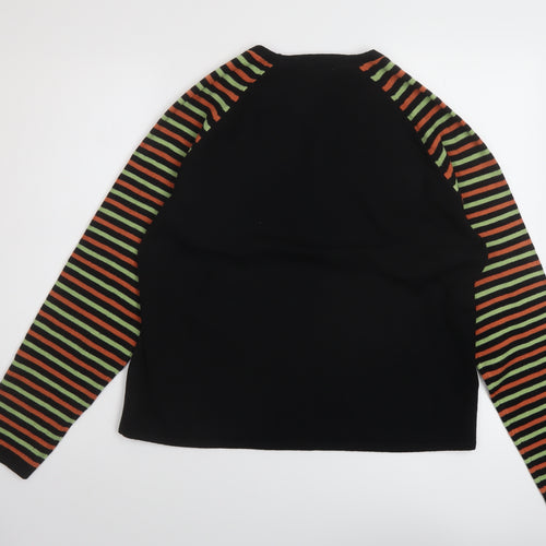 Ann Marie Womens Black Round Neck Striped Acrylic Pullover Jumper Size XL