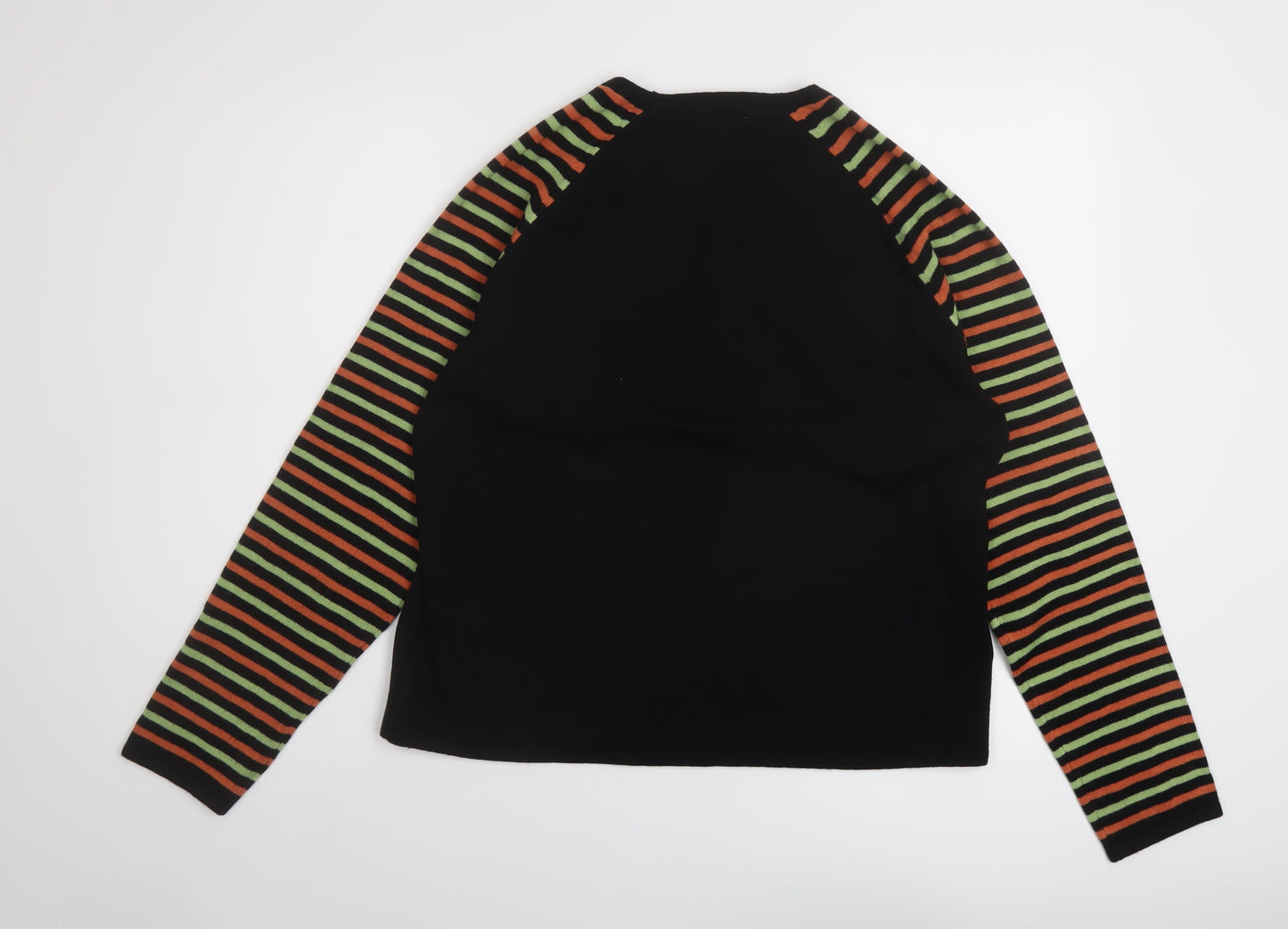 Ann Marie Womens Black Round Neck Striped Acrylic Pullover Jumper Size XL