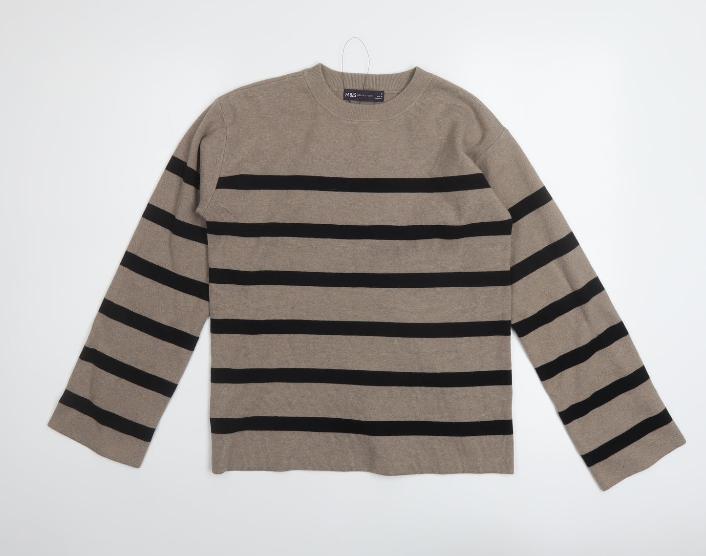 Marks and Spencer Womens Brown Crew Neck Striped Cotton Pullover Jumper Size S