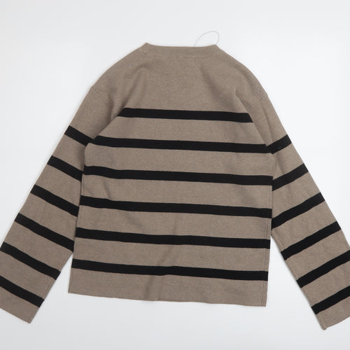 Marks and Spencer Womens Brown Crew Neck Striped Cotton Pullover Jumper Size S