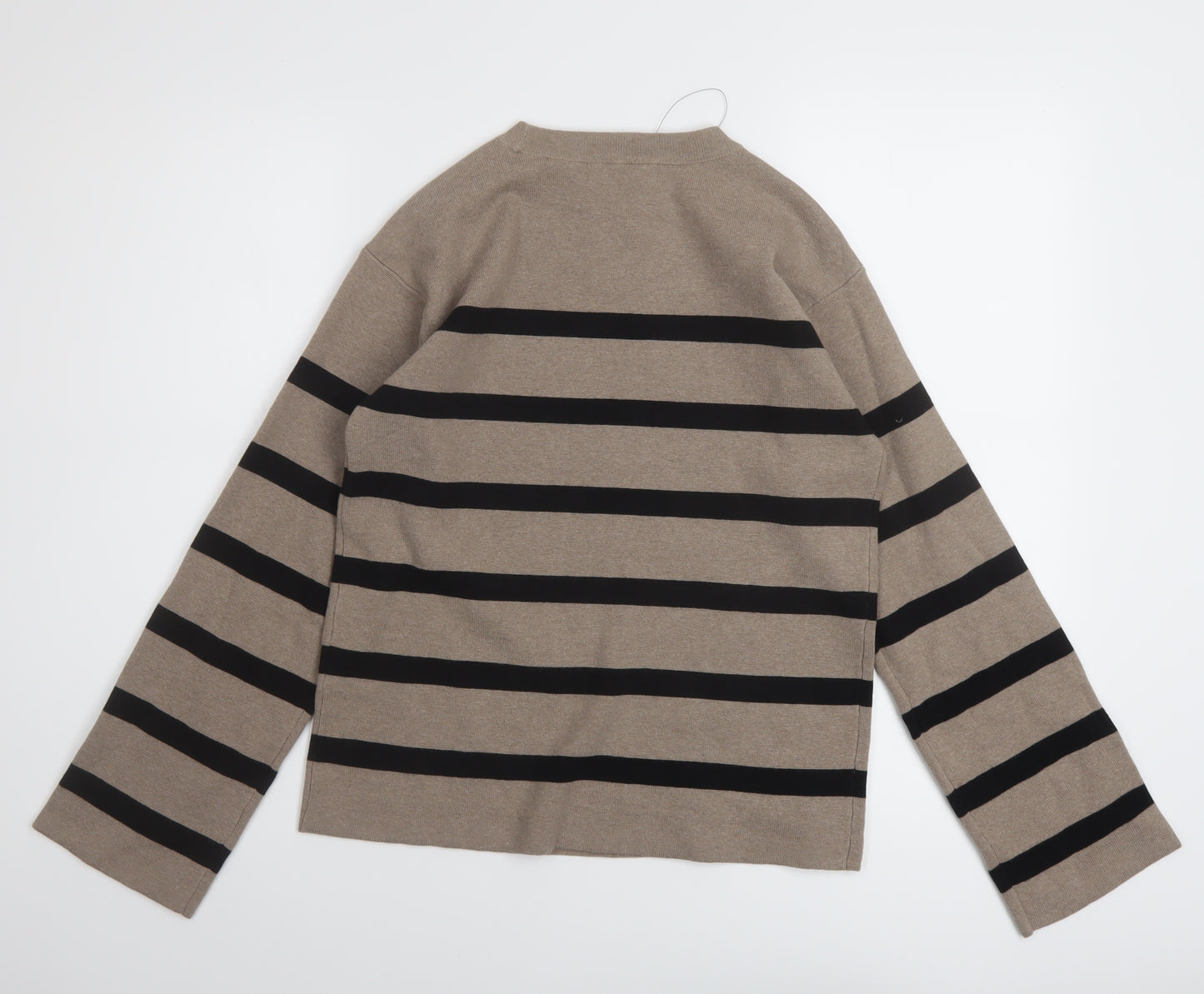 Marks and Spencer Womens Brown Crew Neck Striped Cotton Pullover Jumper Size S