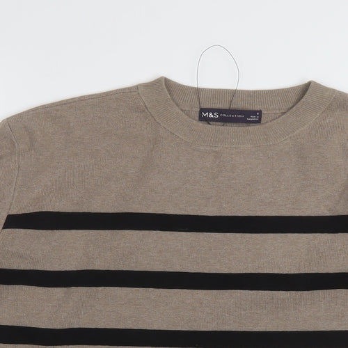 Marks and Spencer Womens Brown Crew Neck Striped Cotton Pullover Jumper Size S