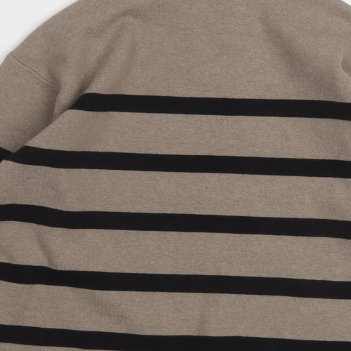 Marks and Spencer Womens Brown Crew Neck Striped Cotton Pullover Jumper Size S