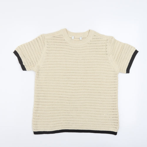 Marks and Spencer Womens Beige Crew Neck Cotton Pullover Jumper Size S