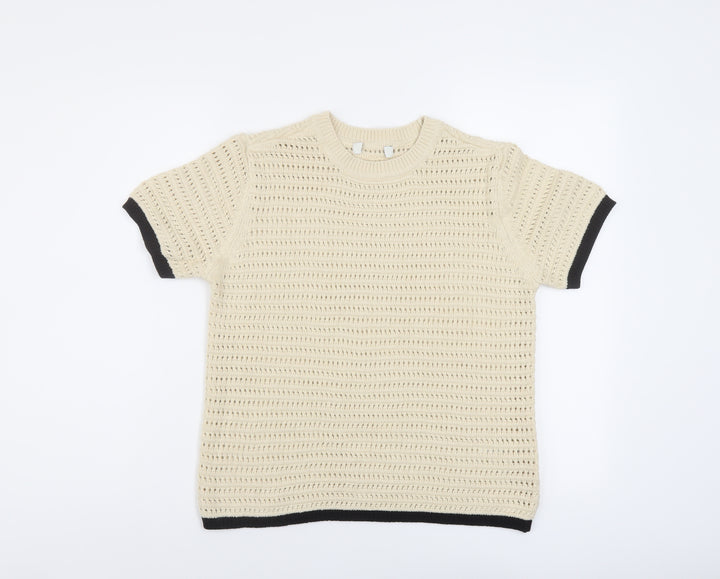 Marks and Spencer Womens Beige Crew Neck Cotton Pullover Jumper Size S