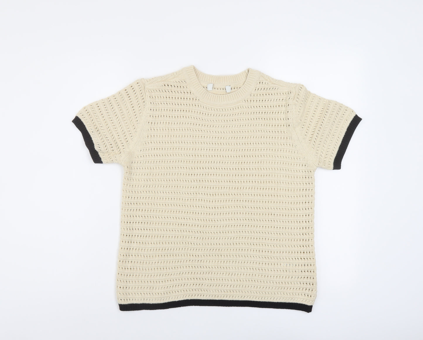 Marks and Spencer Womens Beige Crew Neck Cotton Pullover Jumper Size S