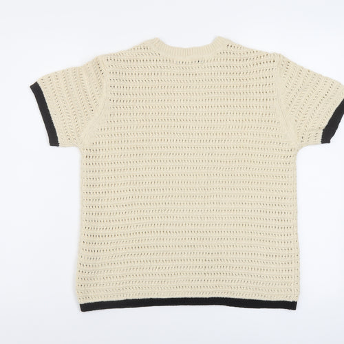 Marks and Spencer Womens Beige Crew Neck Cotton Pullover Jumper Size S