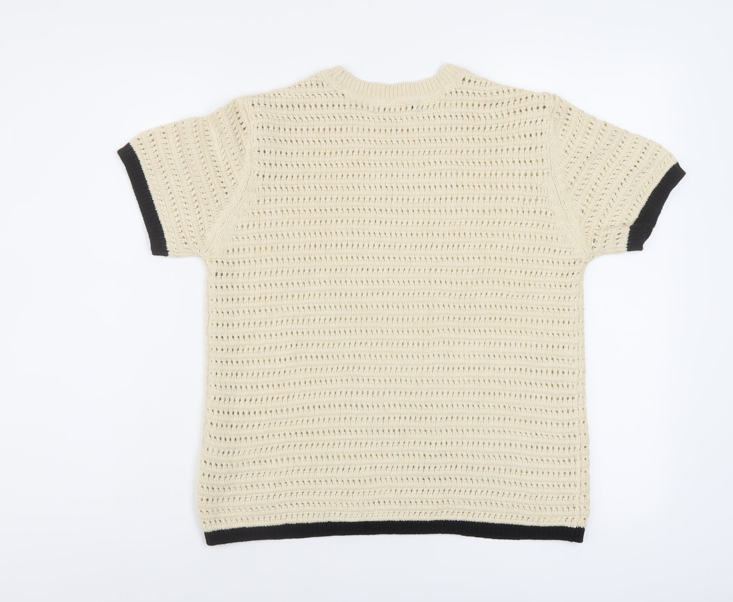 Marks and Spencer Womens Beige Crew Neck Cotton Pullover Jumper Size S
