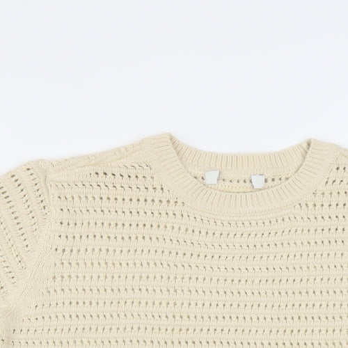 Marks and Spencer Womens Beige Crew Neck Cotton Pullover Jumper Size S
