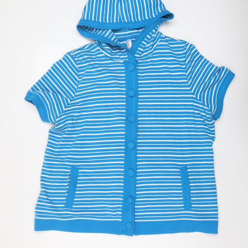 Bonmarché Womens Blue Striped Polyester Pullover Hoodie Size XL Button