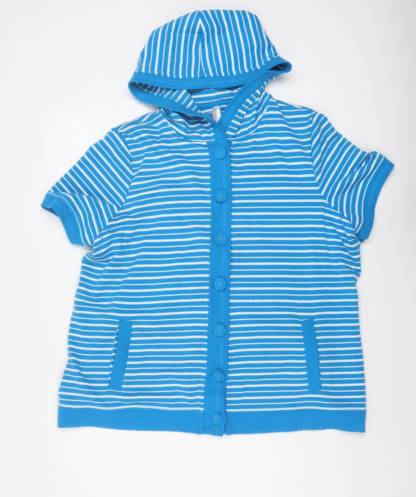Bonmarché Womens Blue Striped Polyester Pullover Hoodie Size XL Button