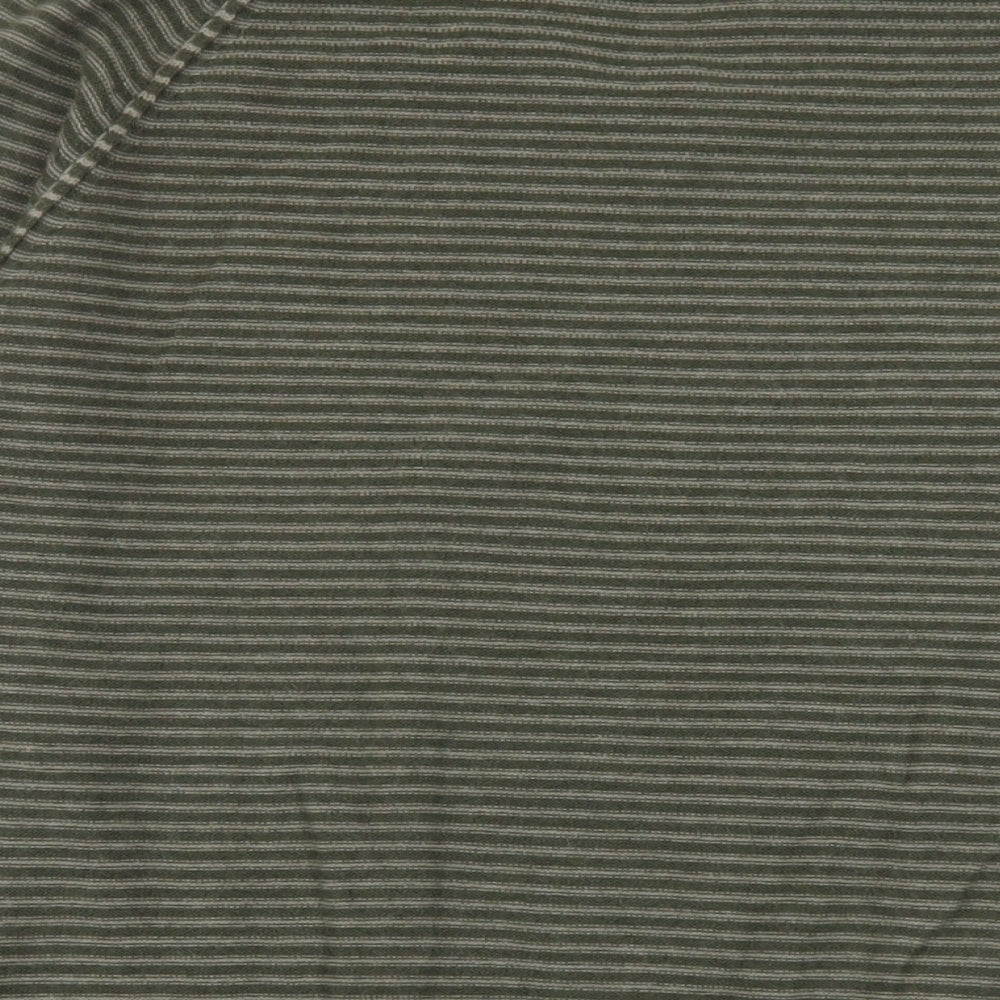 Fat Face Mens Green V-Neck Striped Wool Pullover Jumper Size M Long Sleeve