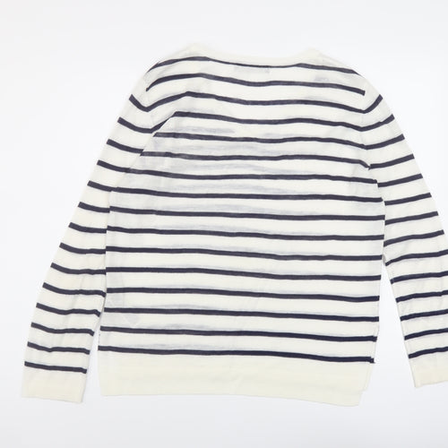 Marks and Spencer Womens Ivory V-Neck Striped Acrylic Pullover Jumper Size 14