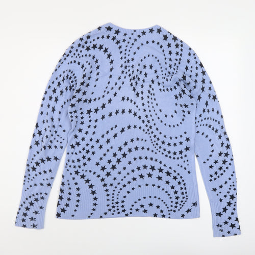 Marks and Spencer Womens Blue V-Neck Geometric Acrylic Pullover Jumper Size 8