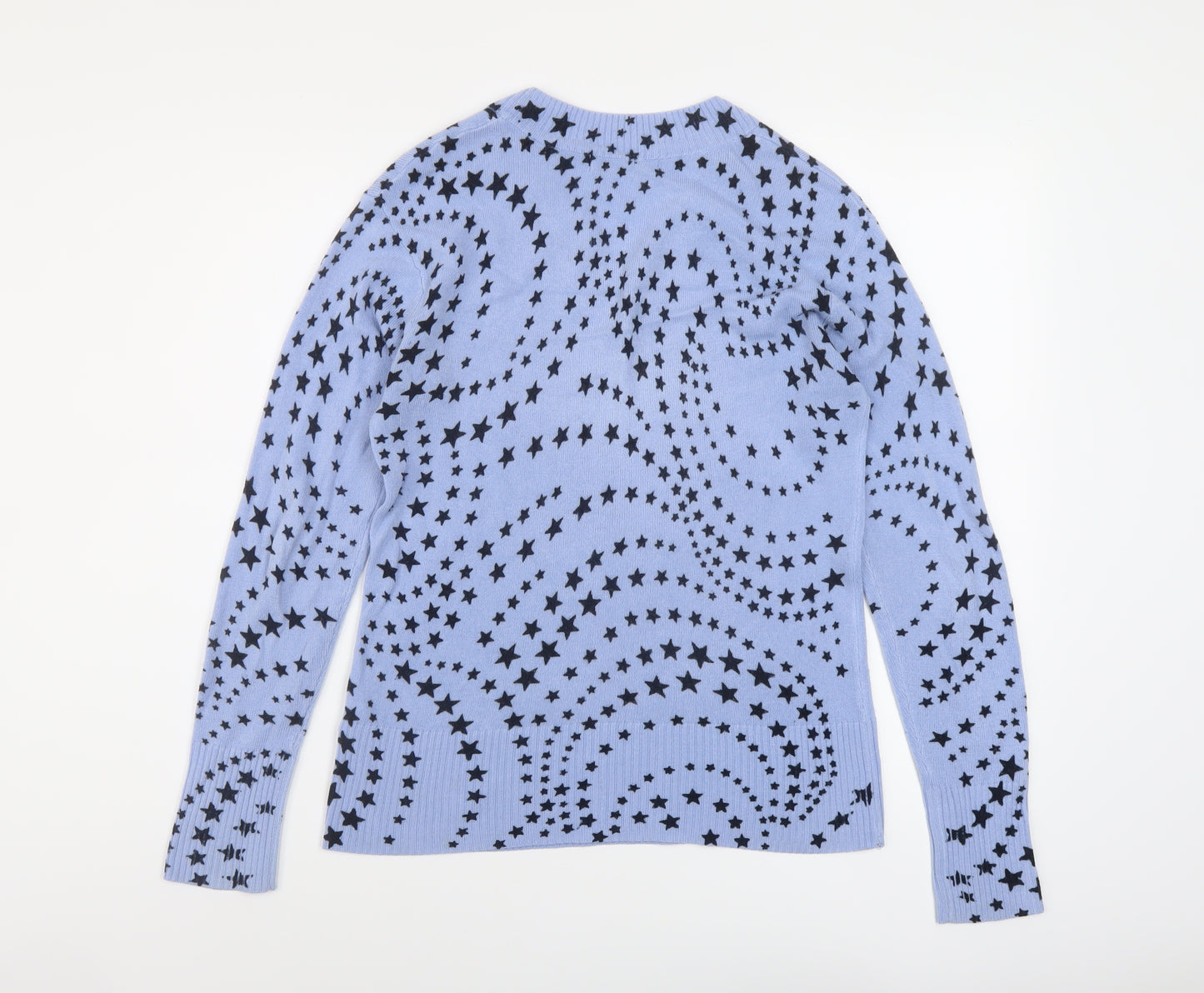 Marks and Spencer Womens Blue V-Neck Geometric Acrylic Pullover Jumper Size 8