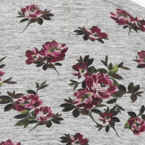 Oasis Womens Grey Round Neck Floral Cotton Pullover Jumper Size XS