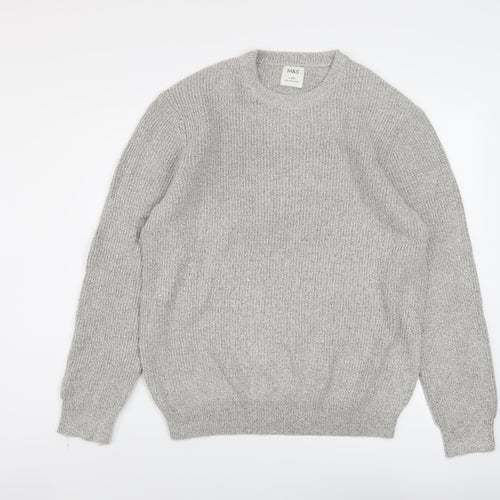 Marks and Spencer Mens Grey Crew Neck Polyamide Pullover Jumper Size L Long Sleeve