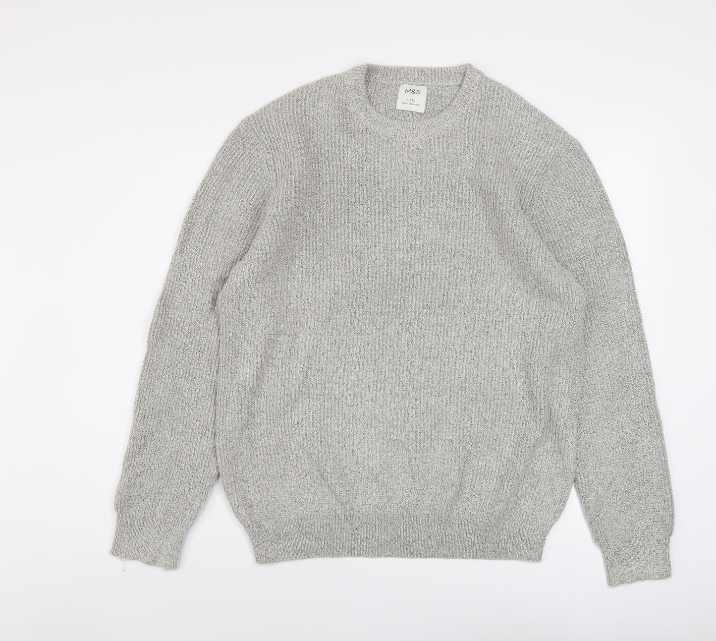 Marks and Spencer Mens Grey Crew Neck Polyamide Pullover Jumper Size L Long Sleeve