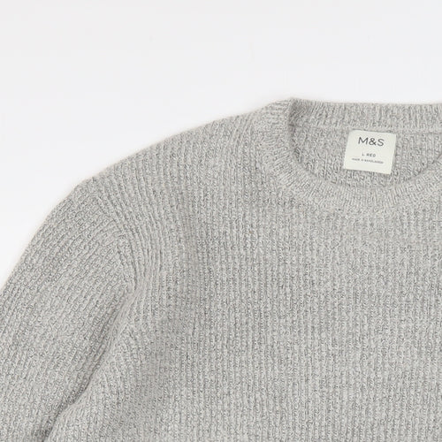 Marks and Spencer Mens Grey Crew Neck Polyamide Pullover Jumper Size L Long Sleeve