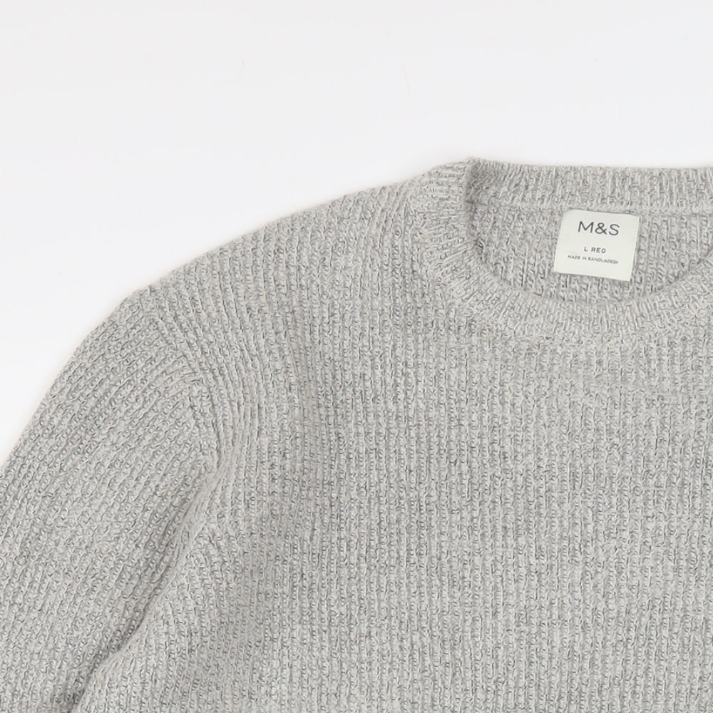 Marks and Spencer Mens Grey Crew Neck Polyamide Pullover Jumper Size L Long Sleeve