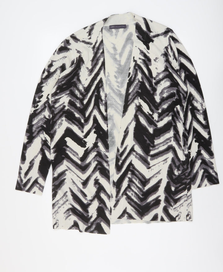 Marks and Spencer Womens Black V-Neck Animal Print Acrylic Cardigan Jumper Size 16