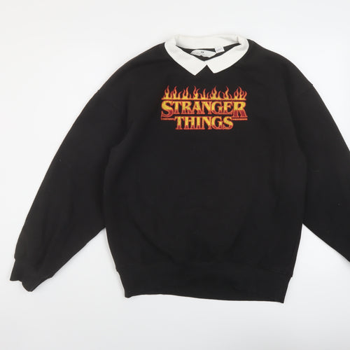 H&M Girls Black Cotton Pullover Sweatshirt Size 10-11 Years Pullover