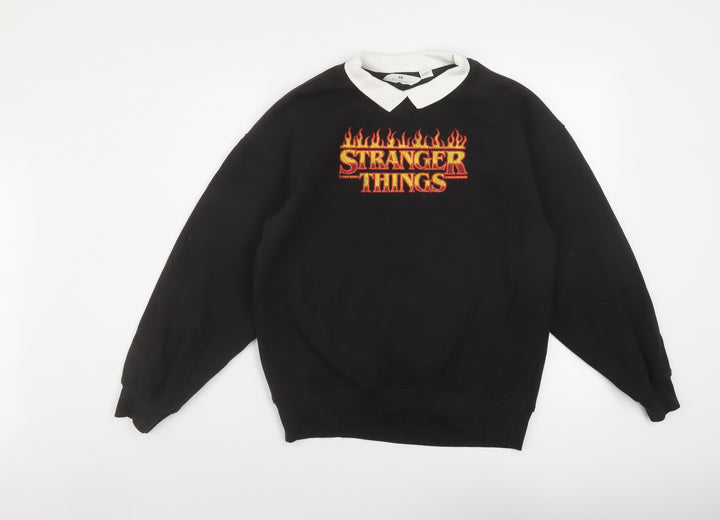 H&M Girls Black Cotton Pullover Sweatshirt Size 10-11 Years Pullover