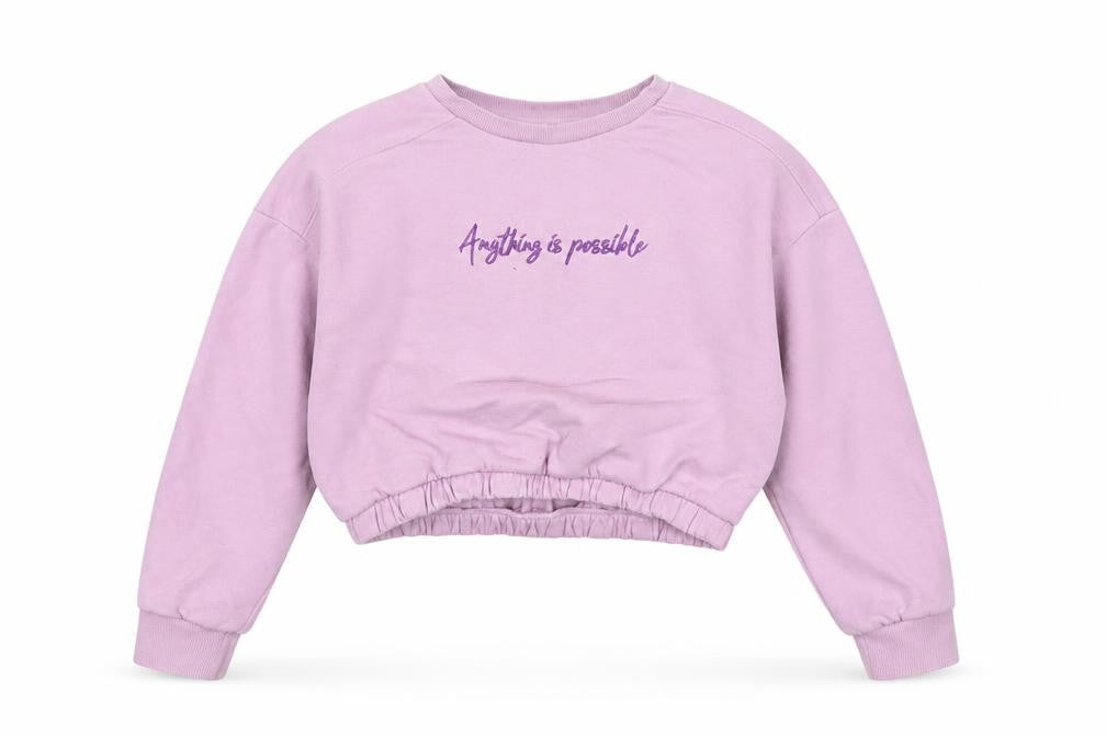 Front view of Next girls’ purple cotton pullover sweatshirt, size 11, years pullover