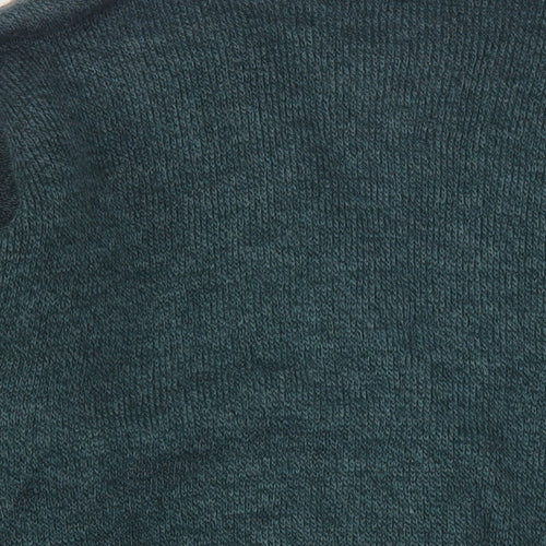 Collection Mens Green V-Neck Geometric Acrylic Cardigan Jumper Size XL Long Sleeve - Vintage
