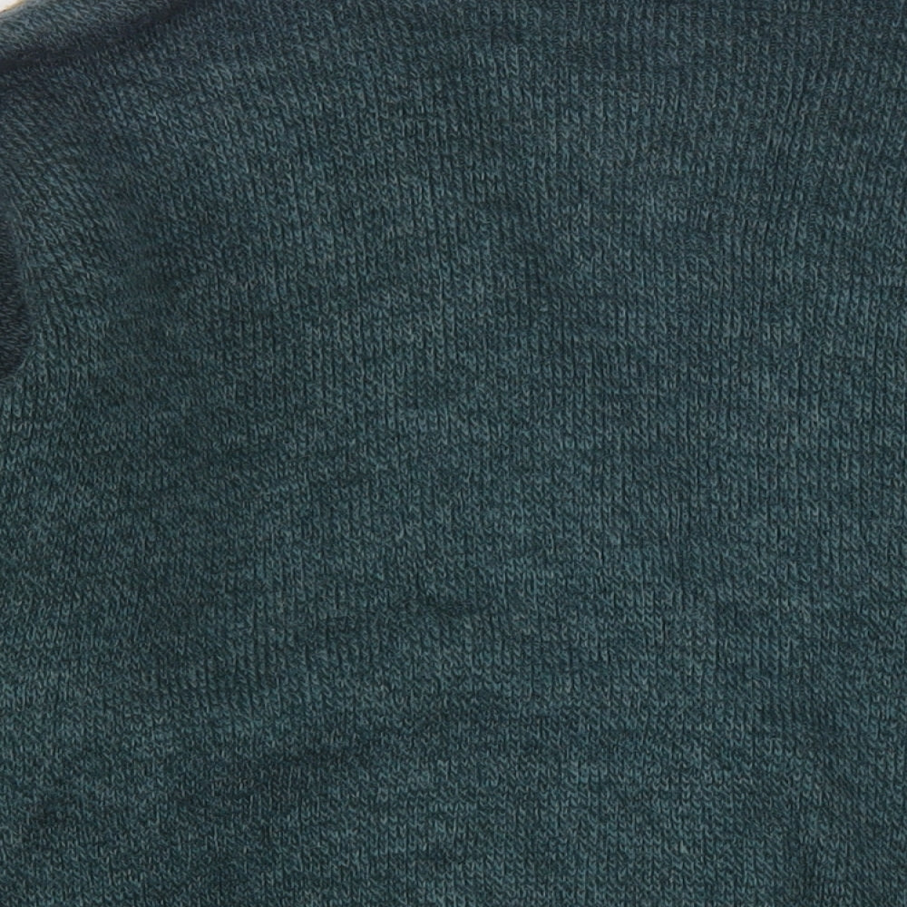 Collection Mens Green V-Neck Geometric Acrylic Cardigan Jumper Size XL Long Sleeve - Vintage
