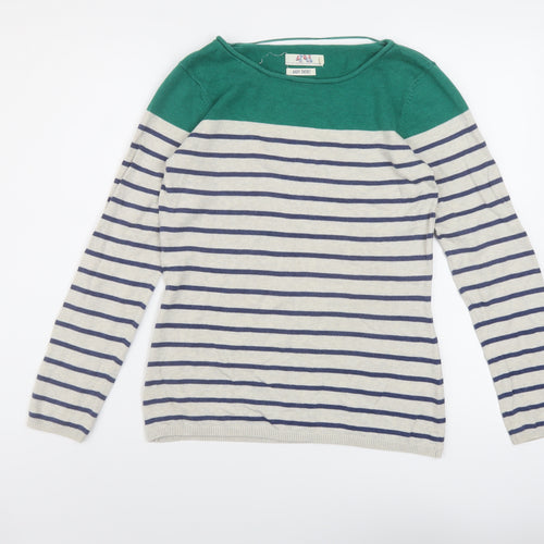 Ahoy There Womens Grey Boat Neck Striped Cotton Pullover Jumper Size 10