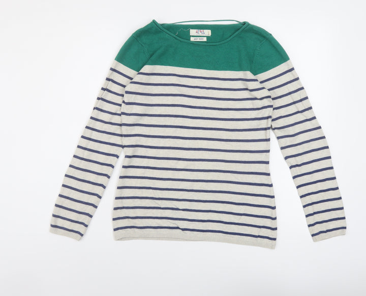 Ahoy There Womens Grey Boat Neck Striped Cotton Pullover Jumper Size 10