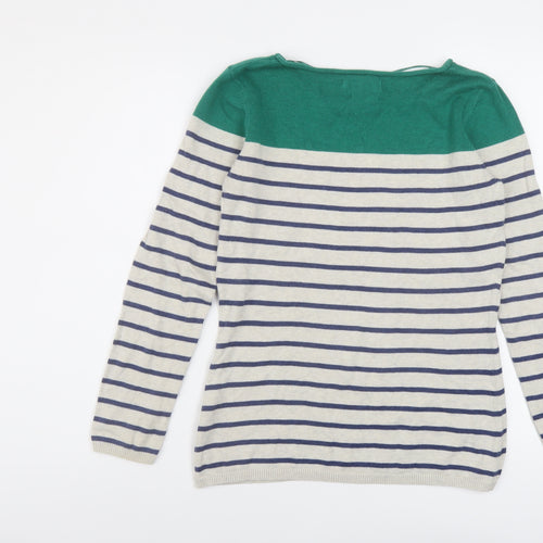 Ahoy There Womens Grey Boat Neck Striped Cotton Pullover Jumper Size 10