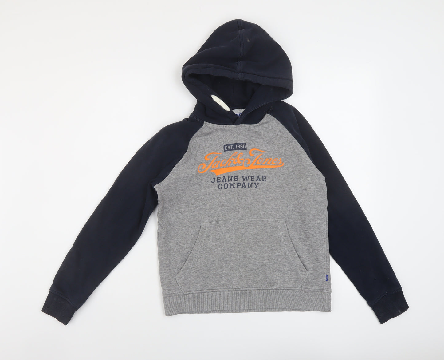 JACK & JONES Boys Grey Cotton Pullover Hoodie Size 12 Years Pullover
