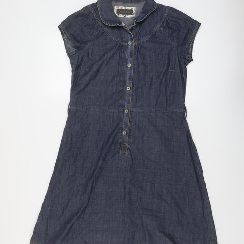 House Of Denim Womens Blue Cotton A-Line Size 14 Collared Button