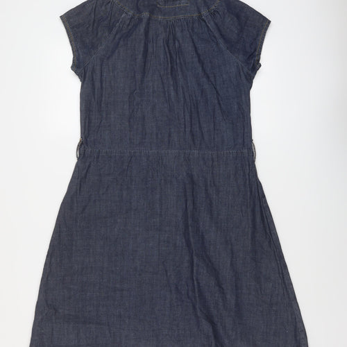 House Of Denim Womens Blue Cotton A-Line Size 14 Collared Button