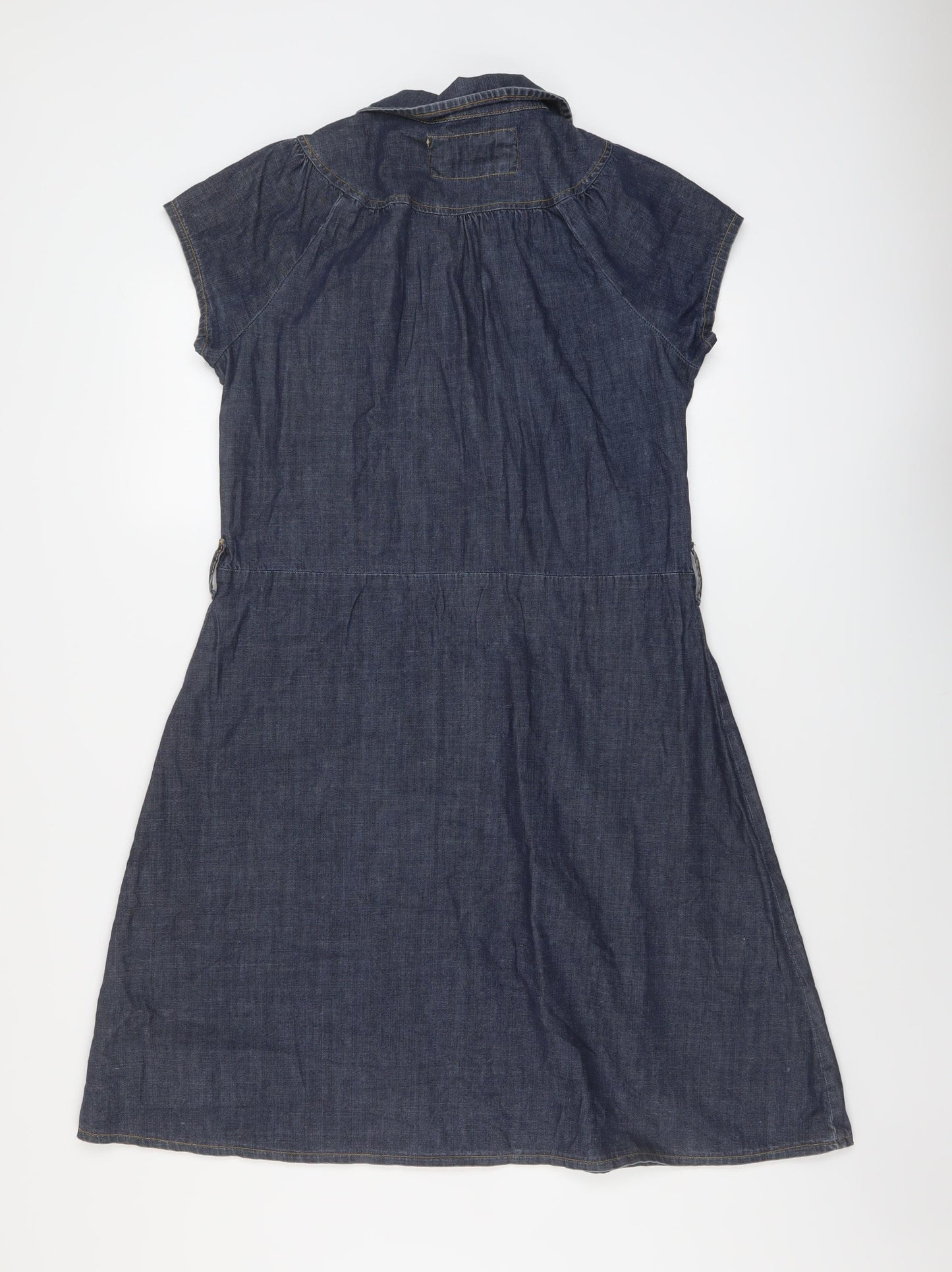 House Of Denim Womens Blue Cotton A-Line Size 14 Collared Button