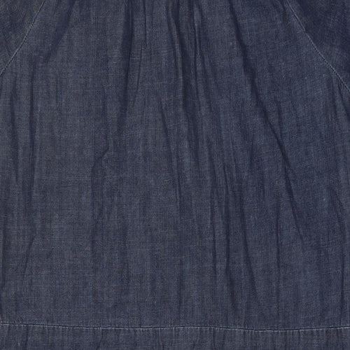 House Of Denim Womens Blue Cotton A-Line Size 14 Collared Button