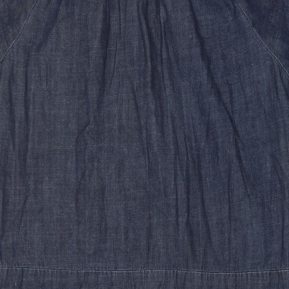 House Of Denim Womens Blue Cotton A-Line Size 14 Collared Button