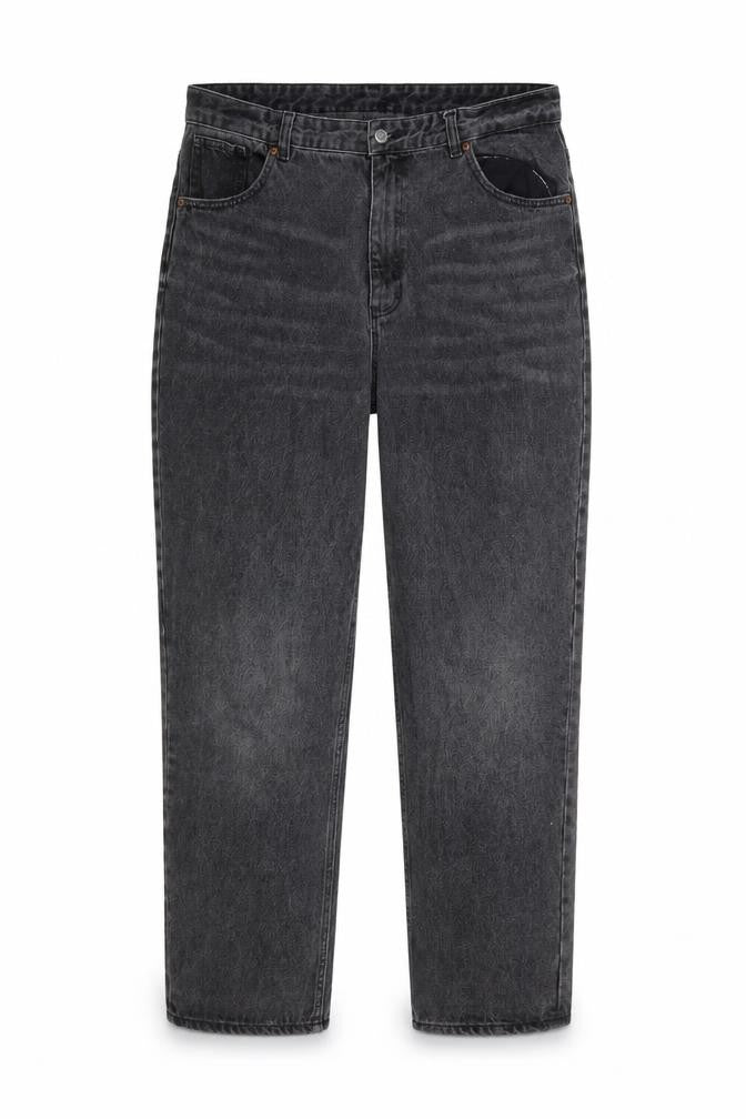 Front view of Monki women’s grey cotton mom jeans, size UK 36, in, 27-inch leg regular button