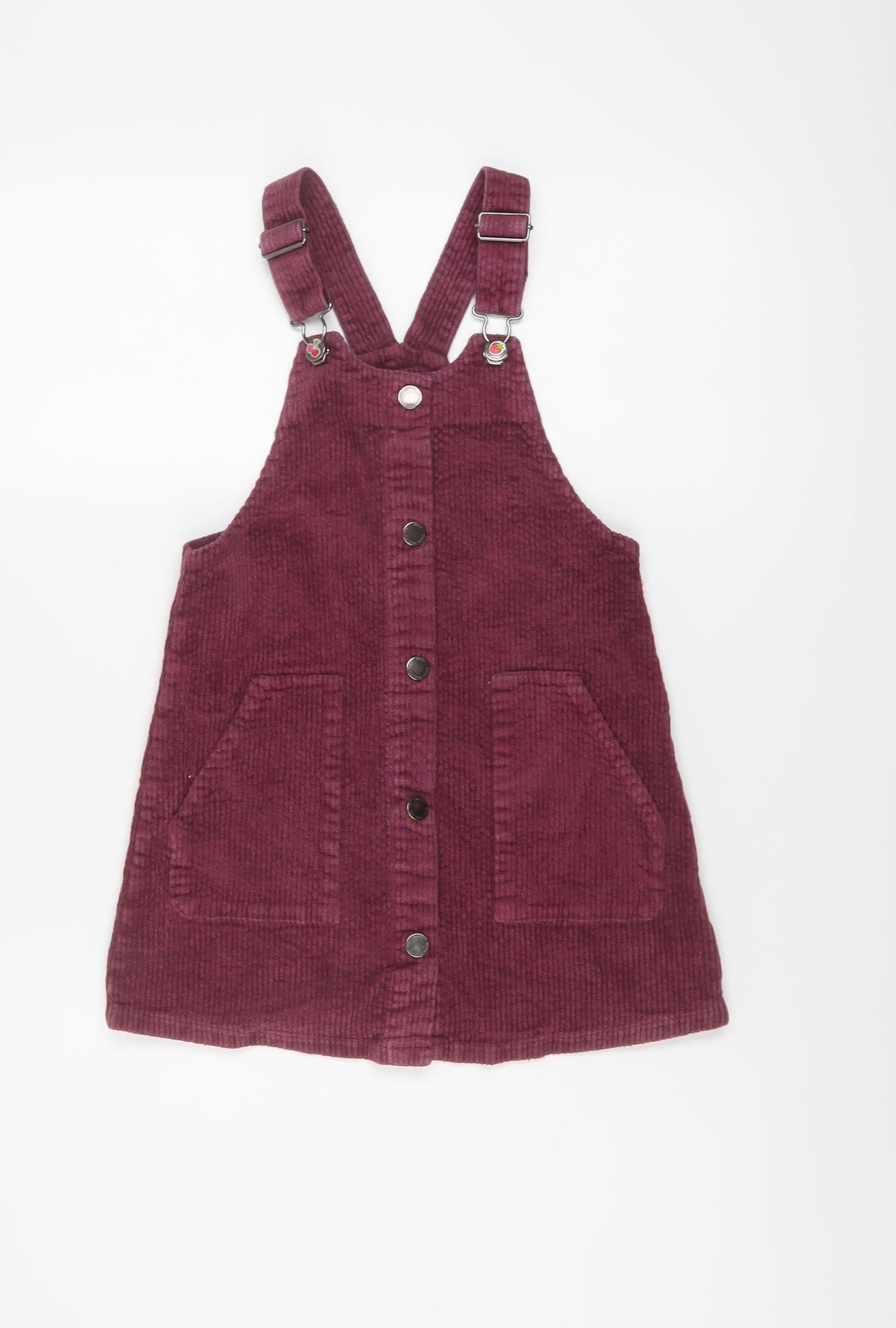 NEXT Girls Purple Cotton Pinafore/Dungaree Dress Size 7 Years Square Neck Buckle
