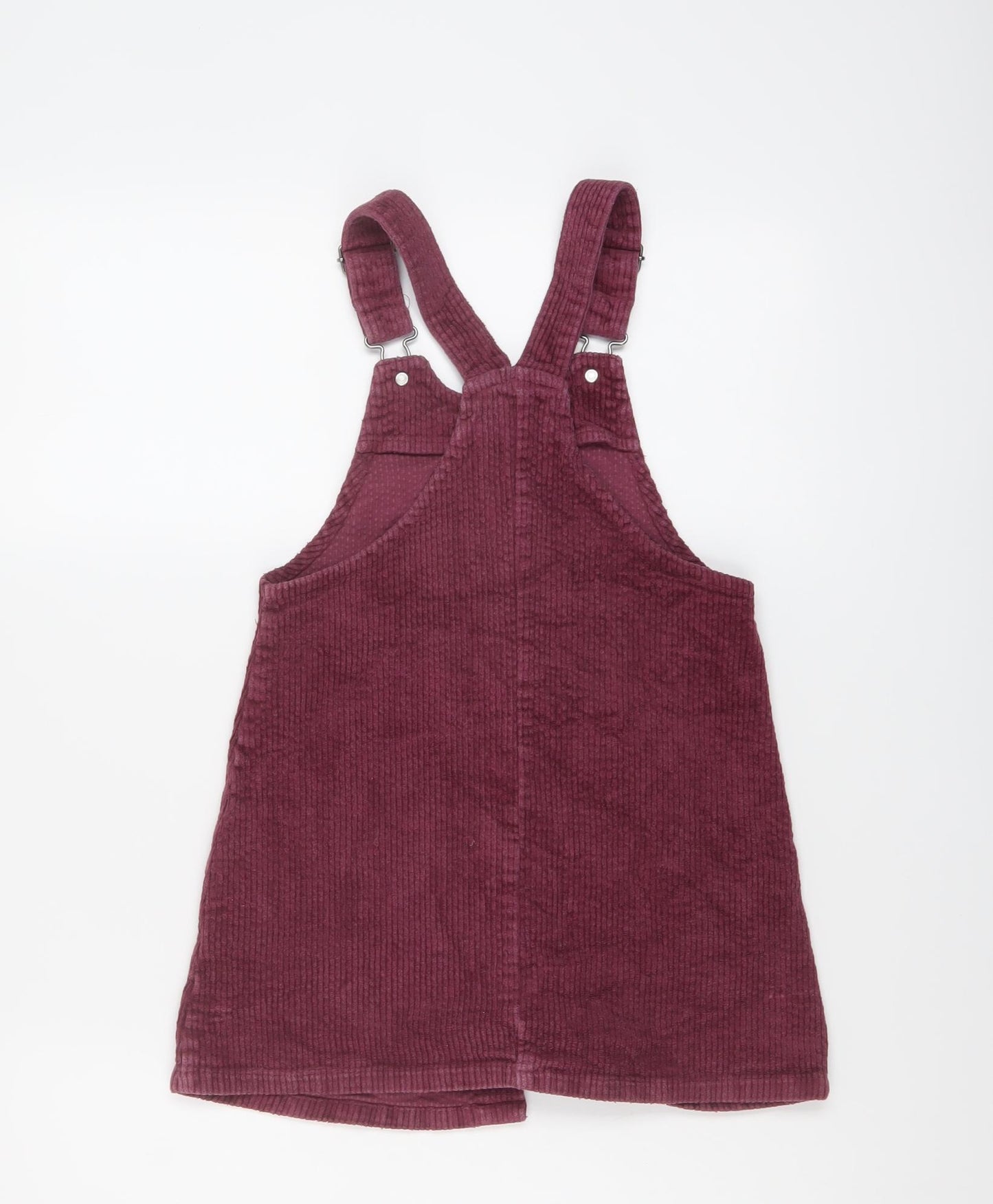 NEXT Girls Purple Cotton Pinafore/Dungaree Dress Size 7 Years Square Neck Buckle