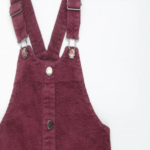 NEXT Girls Purple Cotton Pinafore/Dungaree Dress Size 7 Years Square Neck Buckle