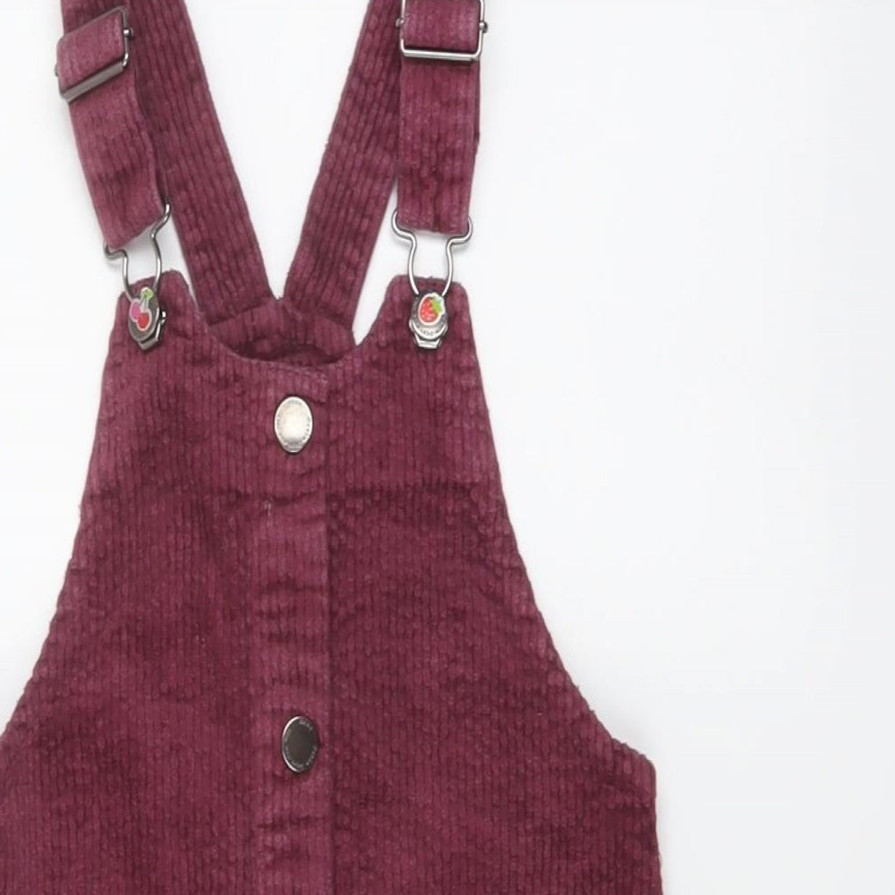 NEXT Girls Purple Cotton Pinafore/Dungaree Dress Size 7 Years Square Neck Buckle