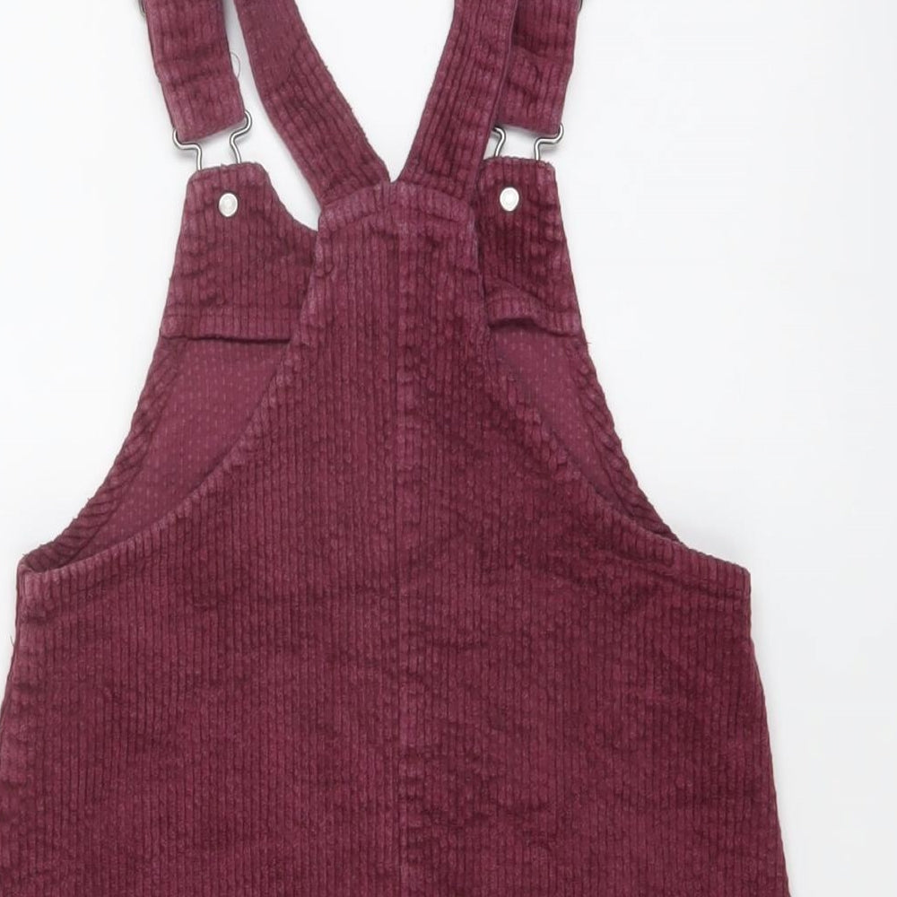 NEXT Girls Purple Cotton Pinafore/Dungaree Dress Size 7 Years Square Neck Buckle